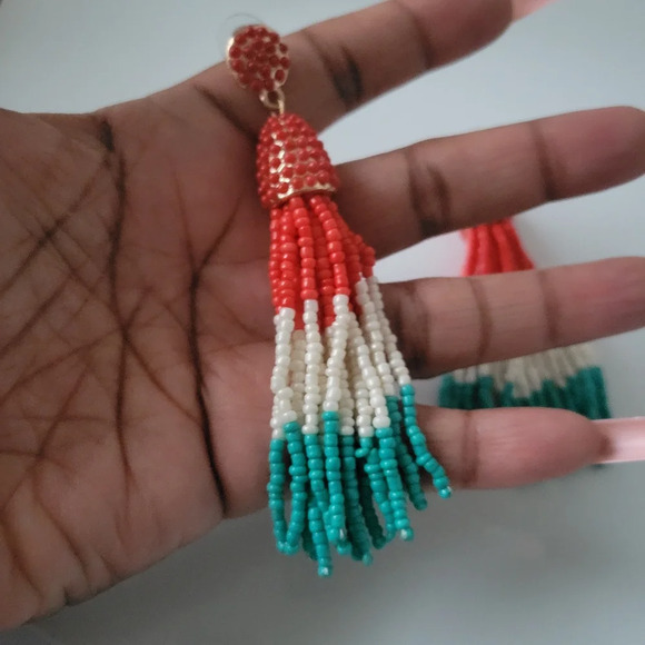 Beaded Tassel Earrings Long and Colorful - Picture 3 of 6